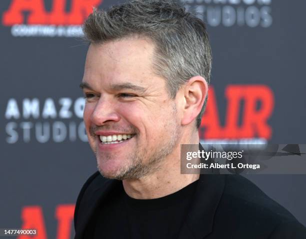 Matt Damon arrives for Amazon Studios' World Premiere Of "AIR" held at Regency Village Theatre on March 27, 2023 in Los Angeles, California.
