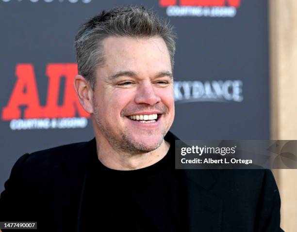 Matt Damon arrives for Amazon Studios' World Premiere Of "AIR" held at Regency Village Theatre on March 27, 2023 in Los Angeles, California.