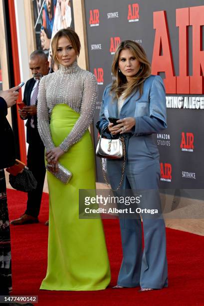 Jennifer Lopez arrives for Amazon Studios' World Premiere Of "AIR" held at Regency Village Theatre on March 27, 2023 in Los Angeles, California.