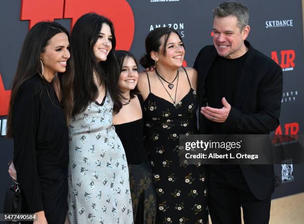 Matt Damon and family arrive for Amazon Studios' World Premiere Of "AIR" held at Regency Village Theatre on March 27, 2023 in Los Angeles, California.