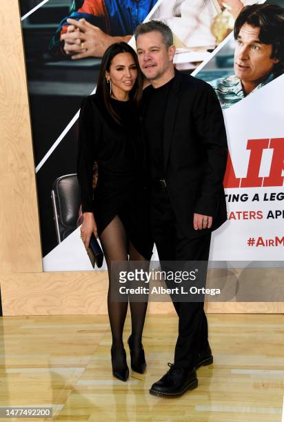 Luciana Barroso and Matt Damon arrive for Amazon Studios' World Premiere Of "AIR" held at Regency Village Theatre on March 27, 2023 in Los Angeles,...
