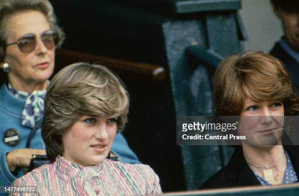 Lady Diana Spencer and her sister, Lady Sarah Spencer watch the Ladies' Final match at the Wimbledon Championships, 3rd July 1981.