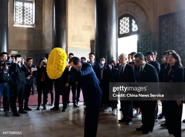 Former Taiwan leader Ma Ying-jeou visits Dr Sun Yat-sen's Mausoleum on March 28, 2023 in Nanjing, Jiangsu Province of China.