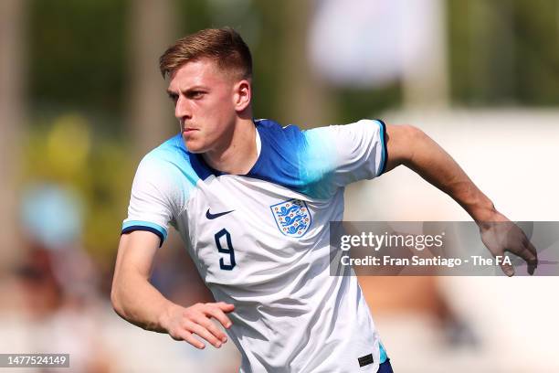 Liam Delap of England looks on during the International Friendly match between England U20 and France U20 at Marbella Football Center on March 28,...