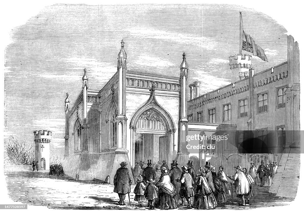 Funeral of the late duke of Rutland, tenantry going to the lying-in-state, at Belvoir Castle