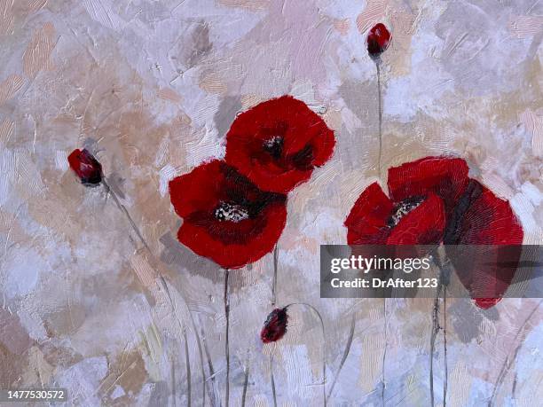 poppy flowers acrylic painting - expressionism stock illustrations