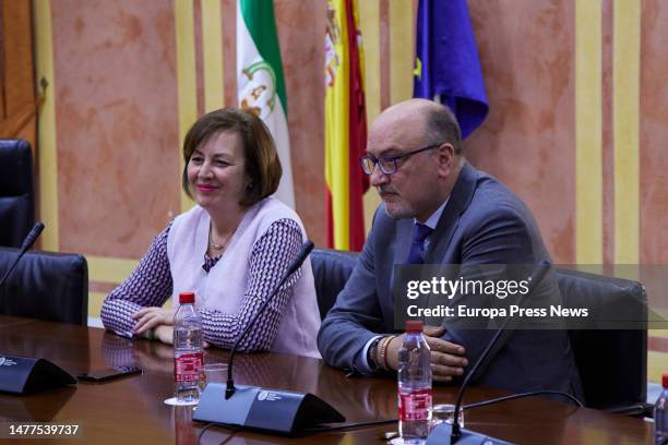 Vox Parliamentary Group deputies Cristina Jimenez, and Ricardo Lopez, during the constitutive session of the Andalusian Parliament's commission of...