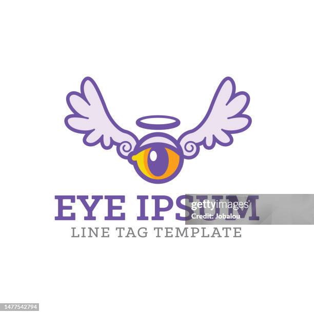 purple stylized eye with wings symbol design - eagle wing tattoos stock illustrations