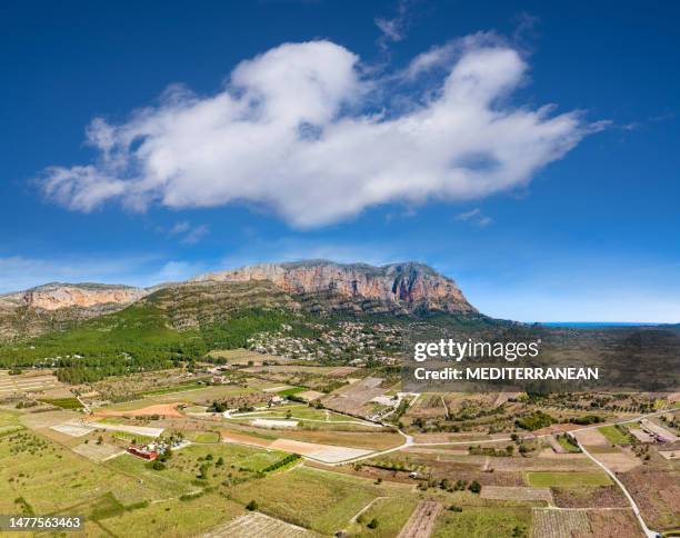 javea xabia from montgo mountain mongo in spring, alicante spain - mongo mountain stock pictures, royalty-free photos & images