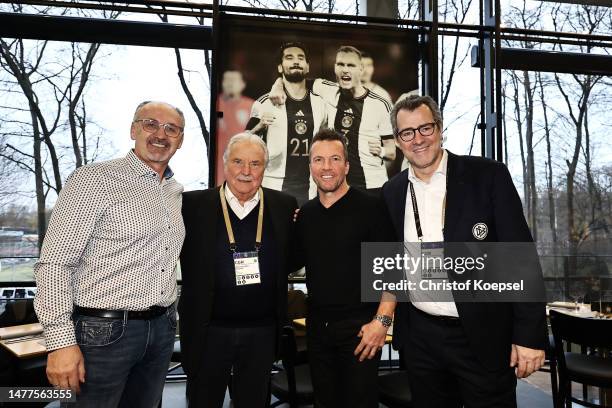 Juergen Kohler, Wolfgang Tobien of DFB, Lothar Matthaeus and Michael Kirchner, director events & operations of DFB pose during the Club Of Former...