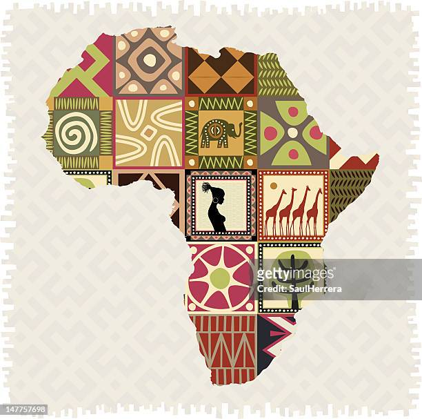 african mosaic in map - african culture stock illustrations