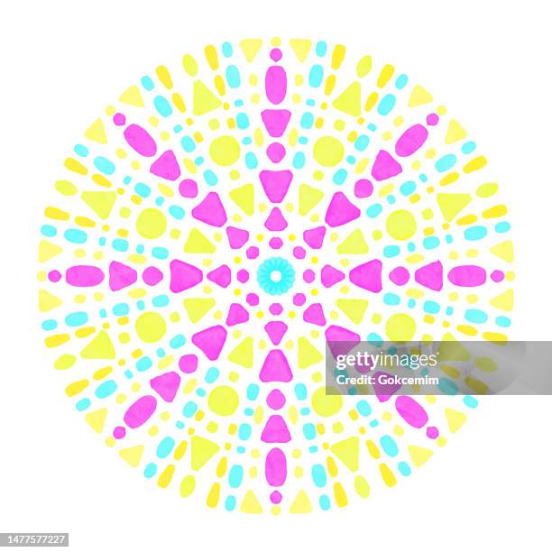 hand drawn rainbow colorful mandala isolated. vector decorative elements. oriental pattern, design element for coloring book, tattoo, greeting card, yoga and meditation. - primitivism stock illustrations