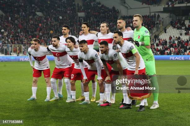 Players of Turkey pose for a team photograph prior to the UEFA EURO 2024 qualifying round group D match between Turkey and Croatia at Bursa...