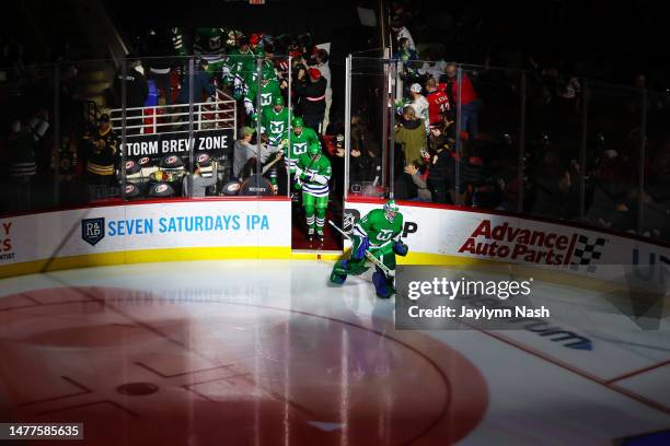 Carolina Hurricanes take to the ice prior to the first period of the game against the Boston Bruins at PNC Arena on March 26, 2023 in Raleigh, North...