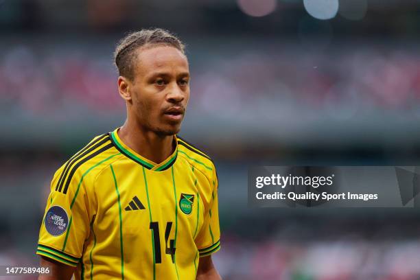 Bobby Reid of Jamaica looks on during the match between Mexico and Jamaica as part of the CONCACAF Nations League at Azteca on March 26, 2023 in...