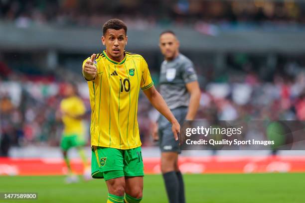 Ravel Morrison of Jamaica reacts during the match between Mexico and Jamaica as part of the CONCACAF Nations League at Azteca on March 26, 2023 in...