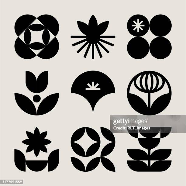moderne botanische ikonen aus der mitte des jahrhunderts - biologisch stock-grafiken, -clipart, -cartoons und -symbole