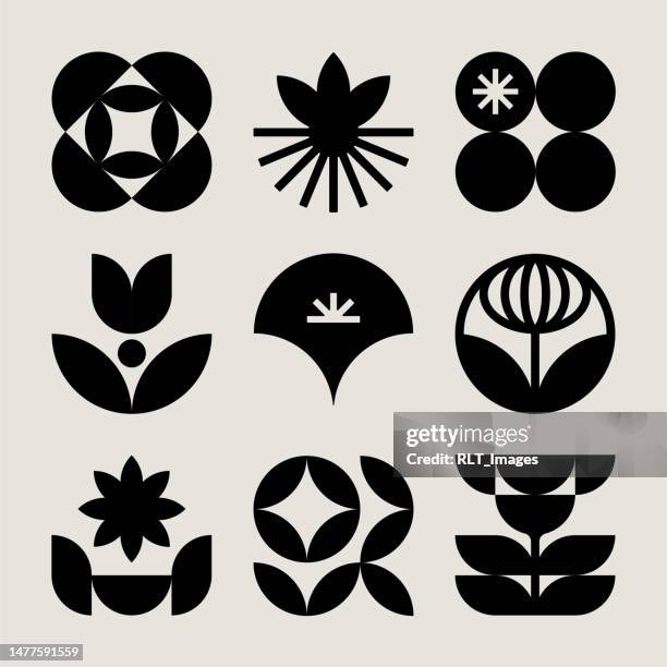 mid-century modern botanical icons - growth vector stock illustrations