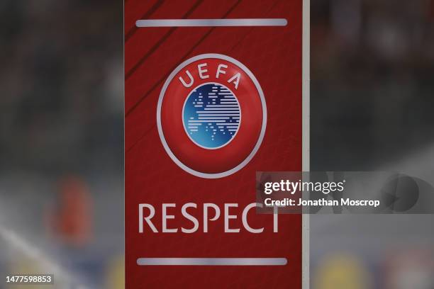 Signage showing the Respect logo during the UEFA EURO 2024 qualifying round group C match between Malta and Italy at the National Stadium on March...