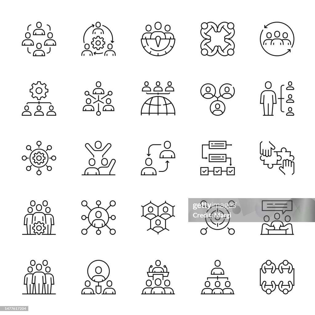 組織構造の線アイコンセット