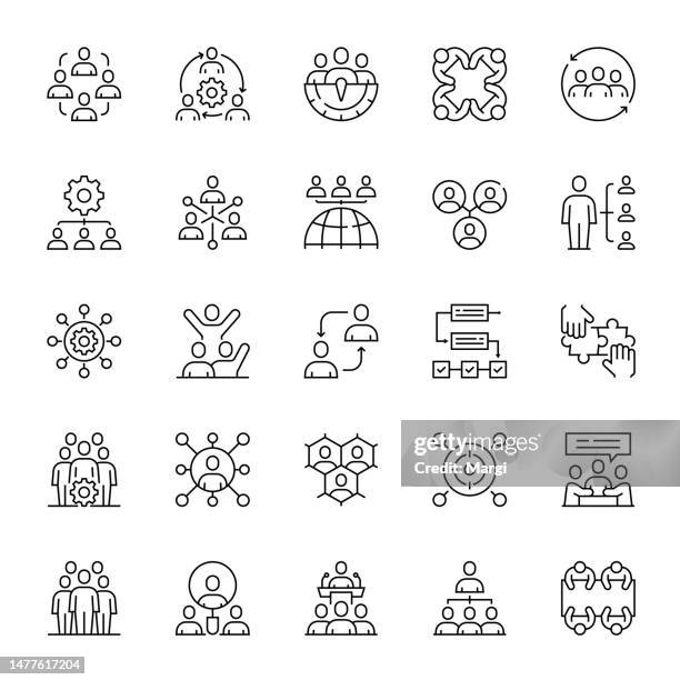 ilustrações, clipart, desenhos animados e ícones de conjunto de ícones de linha da estrutura organizacional - organograma de empresa