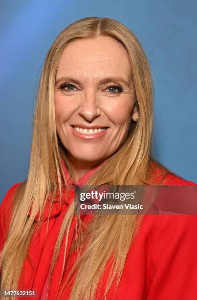 Actress/musician Toni Collette visits The Pop Culture Spotlight with host Jessica Shaw at SiriusXM Studios on March 28, 2023 in New York City.