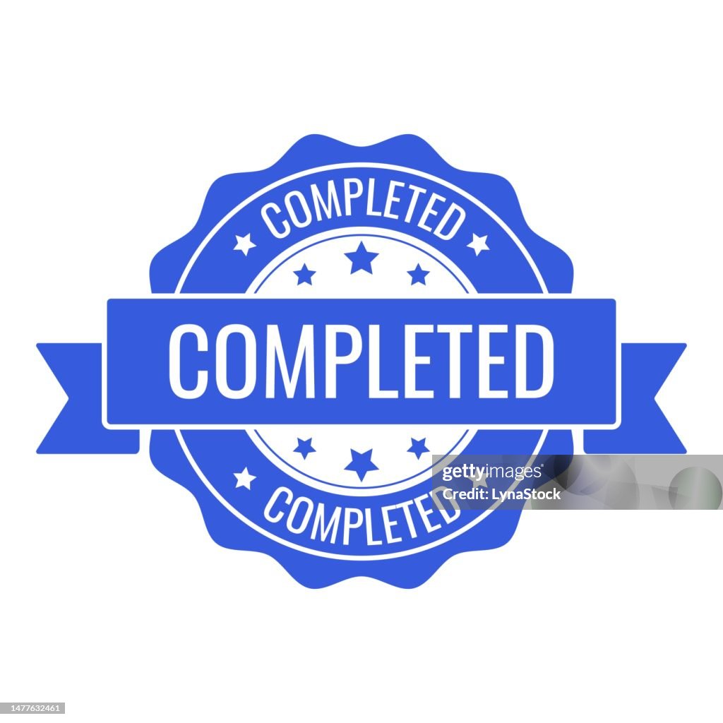 Completed stamp, seal. Vector badge, icon template. Illustration isolated on white background.