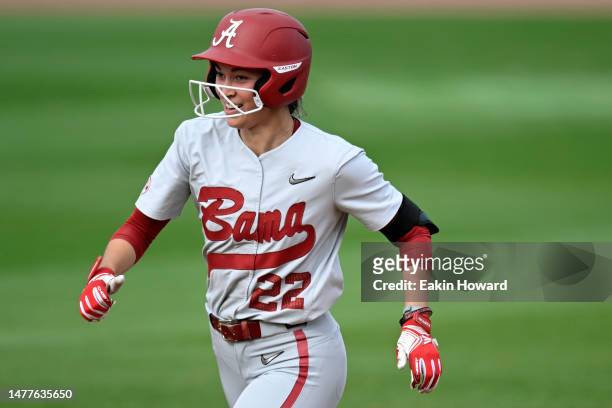 Kali Heivilin of the Alabama Crimson Tide runs the bases after hitting a home run against the Tennessee Lady Vols in the first inning at Sherri...