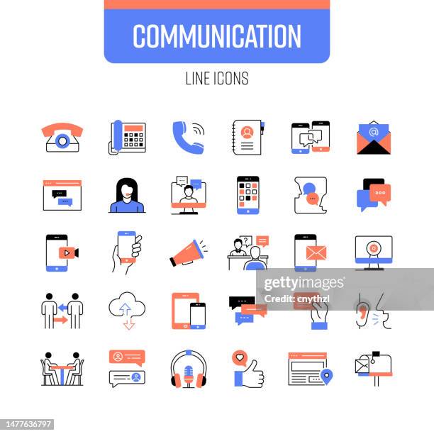 communication line icon set. phone, message, mail, connection, discussion - text message notification stock illustrations