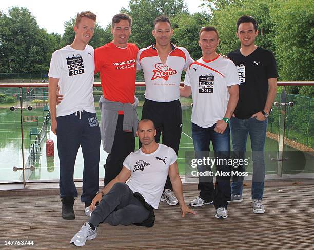 James Barr, Matt Evers, Toby Anstis, Jon Lee, Gareth Gates and Louie Spence attend a photocall to reveal Richard Branson's celebrity team taking part...