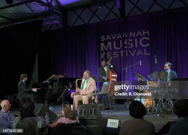 Joe Alterman, Houston Person, Kevin Smith and Justin Chesarek perform during the 2023 Savannah Music Festival in the Metal Building at Trustees'...