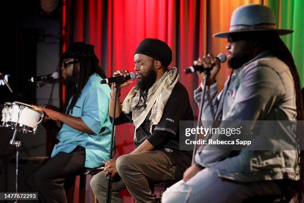 Mr. Mojo Morgan, Peetah Morgan, and Gramps Morgan of Morgan Heritage perform at The Drop: Morgan Heritage at The GRAMMY Museum on March 28, 2023 in...