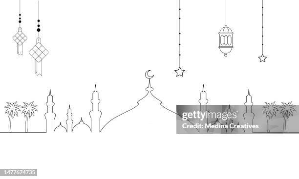mosque line minimalist design of islamic ornament background - lantern stock illustrations