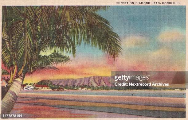 Vintage souvenir postcard published in 1935 as part of the 'Aloha Hawaiian Islands' series, depicting the popular tourist destinations and natural...