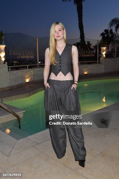 Elle Fanning attends The Hollywood Reporter And Jimmy Choo Power Stylists Dinner at The Terrace at Sunset Tower on March 28, 2023 in West Hollywood,...