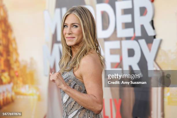 Jennifer Aniston attends the Los Angeles Premiere Of Netflix's "Murder Mystery 2" at Regency Village Theatre on March 28, 2023 in Los Angeles,...