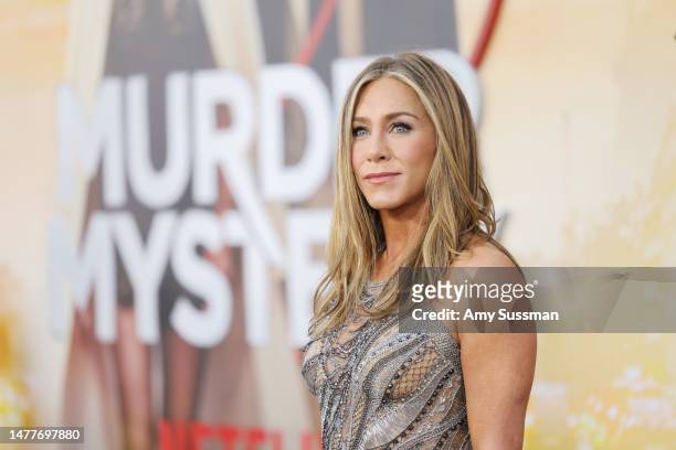 Jennifer Aniston attends the Los Angeles Premiere Of Netflix's "Murder Mystery 2" at Regency Village Theatre on March 28, 2023 in Los Angeles,...