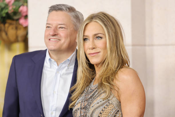 Ted Sarandos, Chief Executive Officer of Netflix and Jennifer Aniston attend the Los Angeles Premiere Of Netflix's "Murder Mystery 2" at Regency...