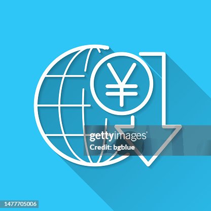 Yen rate decrease. Icon on blue background - Flat Design with Long Shadow Yen rate decrease. Icon on blue background - Flat Design with Long Shadow