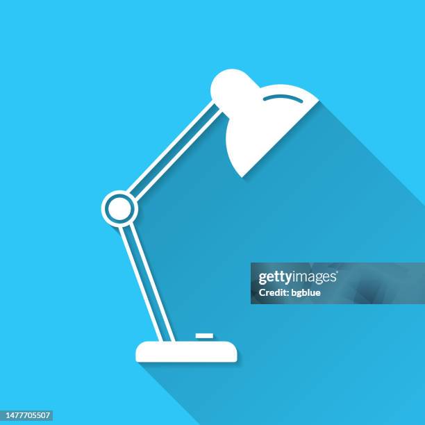 desk lamp. icon on blue background - flat design with long shadow - light switch stock illustrations