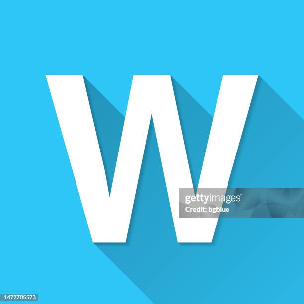 letter w. icon on blue background - flat design with long shadow - w and stock illustrations