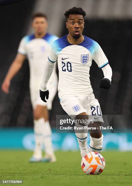 Angel Gomes of England U21s controls the ball during the International Friendly match between England U21s and Croatia U21s at Craven Cottage during...