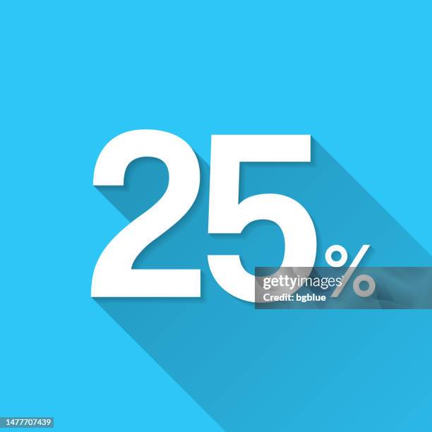 stockillustraties, clipart, cartoons en iconen met 25% - twenty-five percent. icon on blue background - flat design with long shadow - long term investment