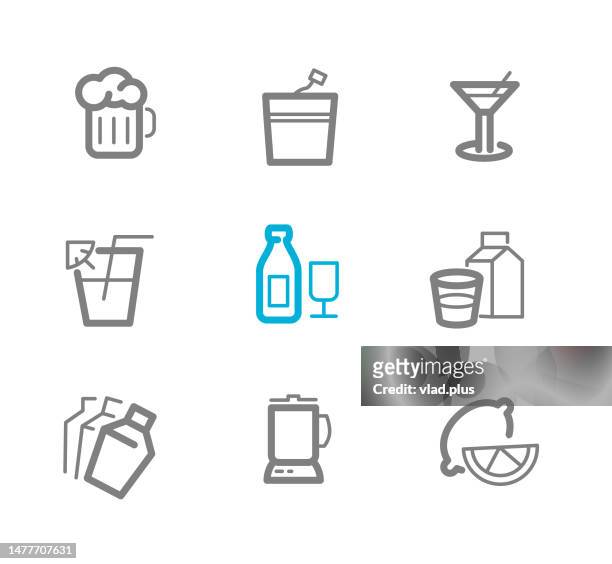beverages icons set - cocktail shaker stock illustrations