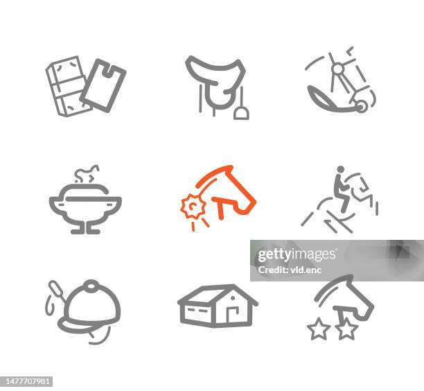 horse riding icons set - saddle stock illustrations