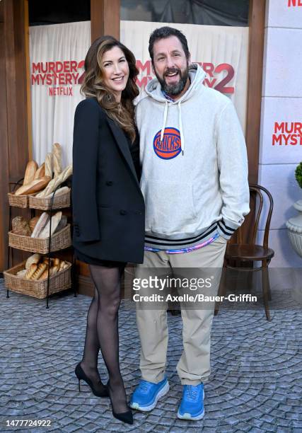 Jackie Sandler and Adam Sandler attend the Los Angeles Premiere of Netflix's "Murder Mystery 2" at Regency Village Theatre on March 28, 2023 in Los...