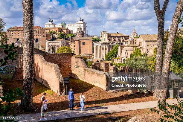 the roman forums seen from the palatine hill in the heart of rome with the campidoglio in background - palatine hill stock pictures, royalty-free photos & images