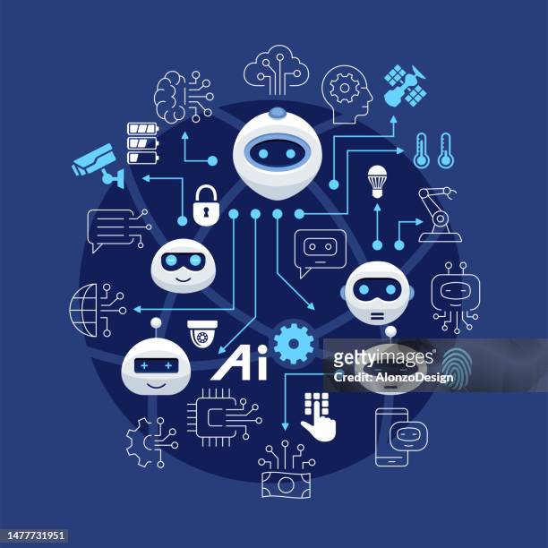 chat bot, robot virtual assistance. artificial intelligence. - artificial intelligence logo stock illustrations