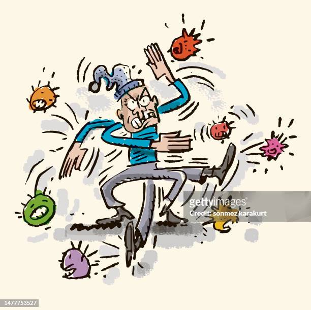 crazy man fighting viruses and germs - violence prevention stock illustrations