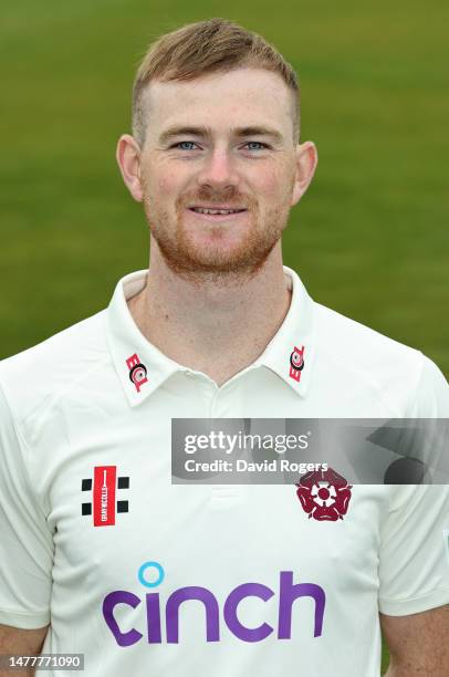 Tom Taylor of Northamptonshire County Cricket Club poses for a portrait during the Northamptonshire CCC photocall held at The County Ground on March...
